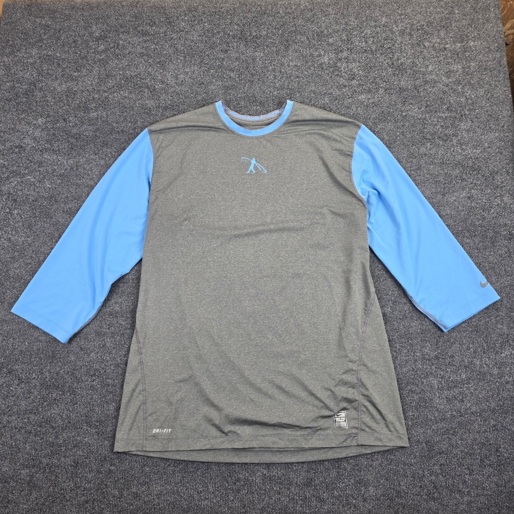Nike Pro Combat Fitted Shirt Men's XXL Dri-Fit Gray 3/4 Sleeve Baseball Swingman